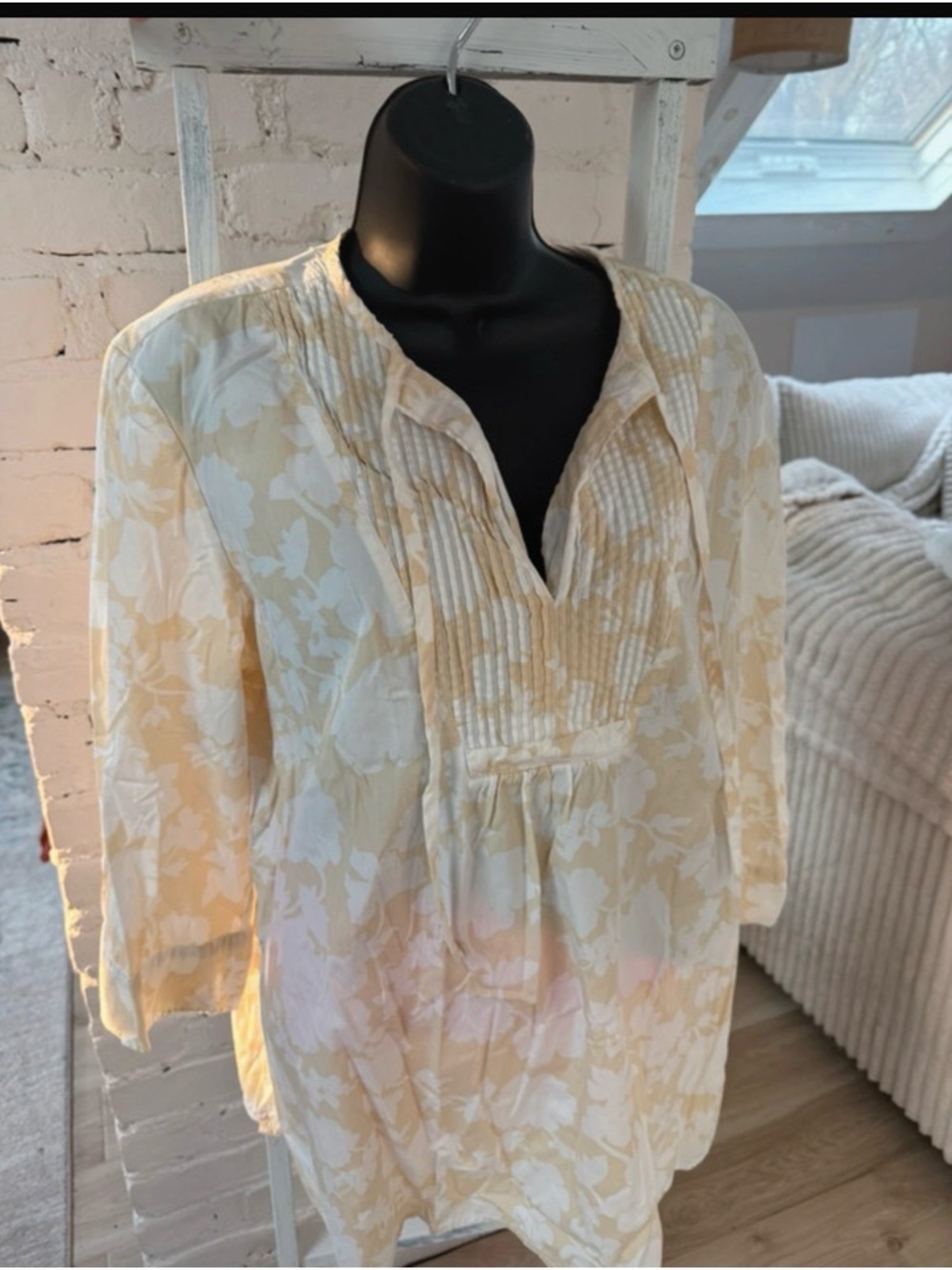 Lands End Floral Pintuck Peasant Top - Women size large